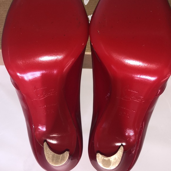 NEW Louboutin buckle Peep Toe sexy Red Patent Leather Pumps heels 💯 Authentic - Picture 8 of 11